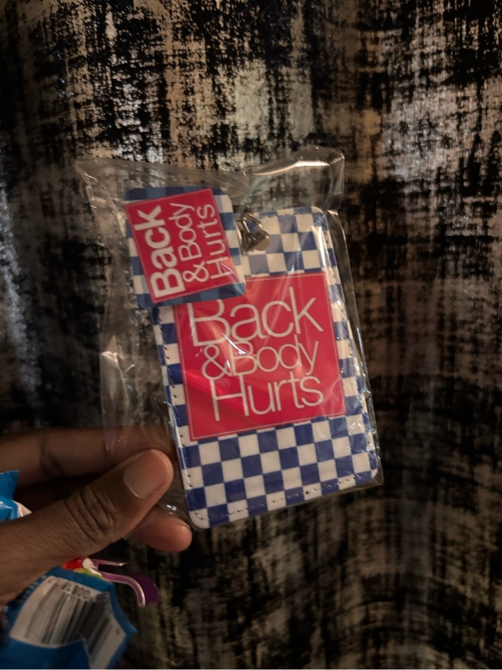Blue Checkered id badge holder.